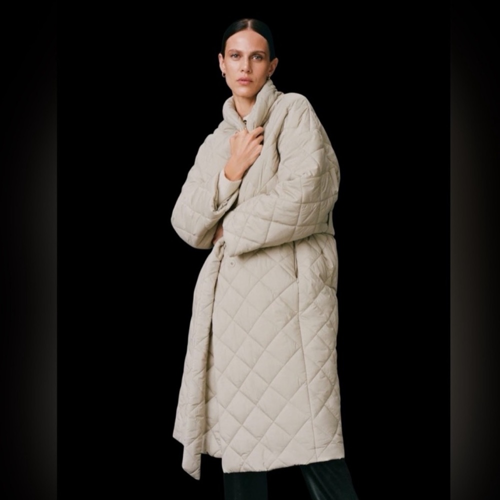 MANGO "MNG" Water-Repellent Cream ANORAK VERDURE Longline Quilted Jacket.